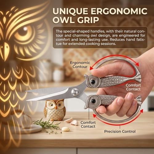 XSNBRD All Purpose Kitchen Shears,Pearl Nickel Stainless Steel Owl Scissors