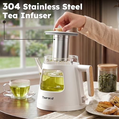 TOPWIT 1L Gooseneck Electric Tea Kettle, Glass Electric Kettle, BPA-free