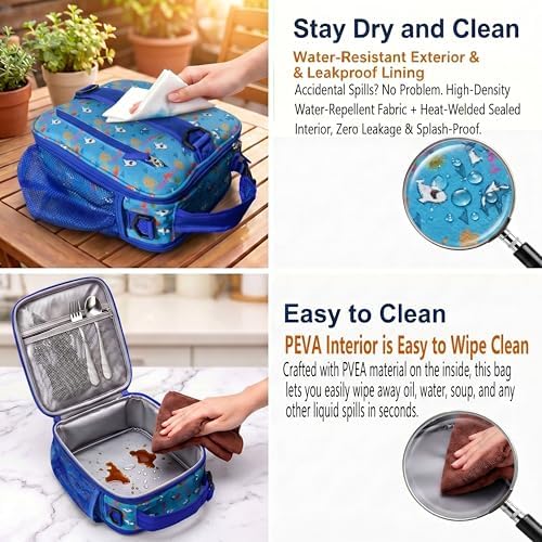 Expandable Lunch Box Kids,Cute Cartoon Insulated Lunch bag for Kids Boys Girls Portable Double-Capacity Lunchbox Special Design for school Picnic Outdoor