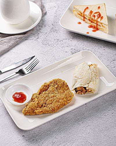 DELLING 8 Inch White Rectangular Plates Set of 3 - Porcelain Serving Platters for Appetizers, Sushi, Dessert - Oven Safe Rectangle Dinner Plates for Party, Restaurant - Stackable Ceramic Dishes