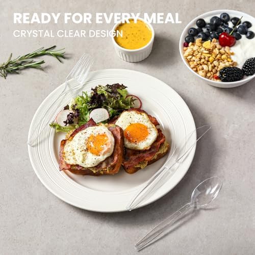 Aozita 400 Count Heavy Duty Plastic Silverware, BPA-Free, Clear Plastic Cutlery Set, Premium Disposable Utensils for Party Everyday Use, 150 Forks, 150 Spoons and 100 Knives