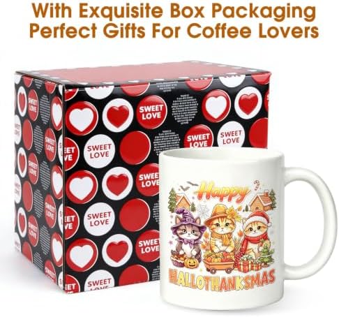 Happy Hallothanksmas Cute Cats Coffee Mug,11oz Fall Autumn Cup