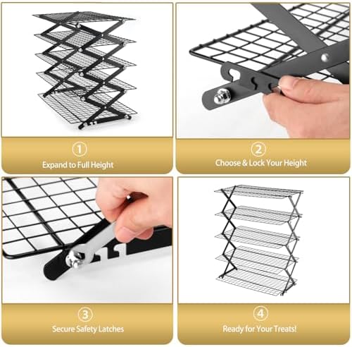 5-Tier Stackable Cooling Rack for Baking, Collapsible Wire Cookie Rack with Adjustable Heights, Non-Stick Roasting & Drying Rack for Cupcakes, Pies and Pastries, Space-Saving Kitchen Essential