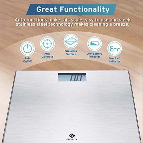 Etekcity Stainless Steel Digital Body Weight Bathroom Scale Step-On Technology Large Blue LCD Backlight Display, 400 Pounds, Grey, 12x12 Inch (Pack of 5)