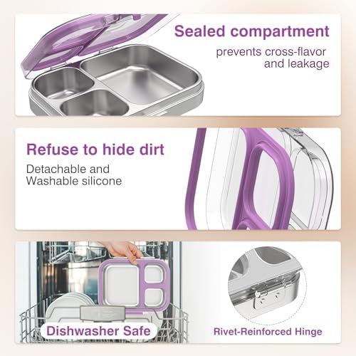 HOMEKOL Stainless Steel Bento Lunch Box, Purple, 3.3Cups