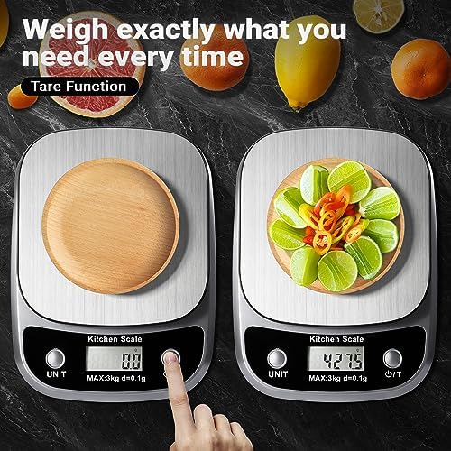 GRAM PRES Food Kitchen Scale Digital Weight Grams and Oz 3kg/0.1g