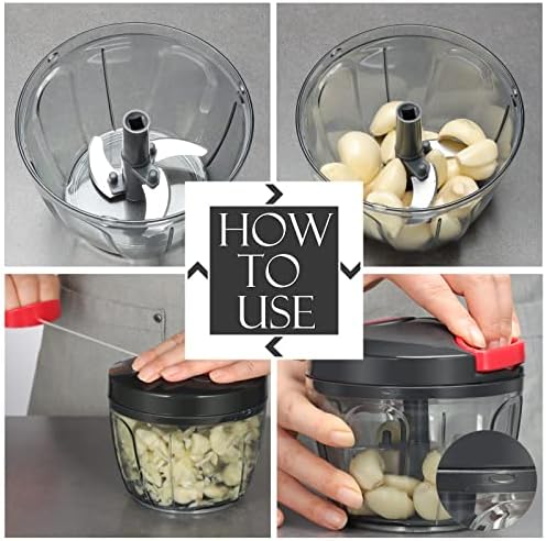 Ourokhome Manual Food Processor Vegetable Chopper, Portable Hand Pull String Garlic Mincer Onion Cutter for Veggies, Ginger, Fruits, Nuts, Herbs, etc., 650ml, Black