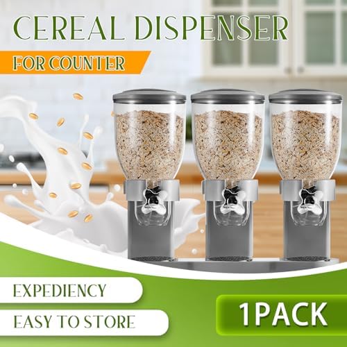 1 Pack Triple Cereal Dispenser 2L, Countertop Dry Food Dispenser, Gray