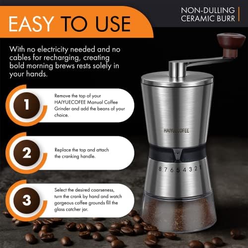 Manual Coffee Grinder with 8 Adjustable Coarseness Settings, Hand Crank Coffee Mill with Ceramic Burr for Espresso Beans, French Press, Pour Over, Drip Coffee – Rustproof, Non-Dulling