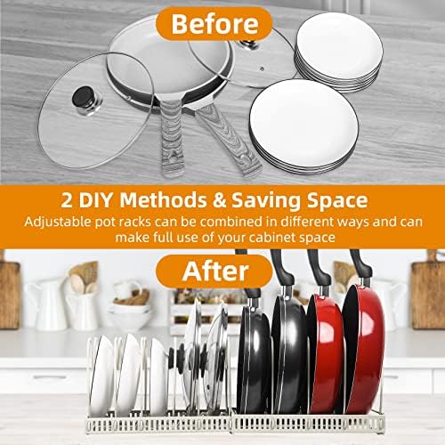 ROOHUA Pot and Pan Lid Organizer Rack for Under Cabinet, 12"-23" Expandable