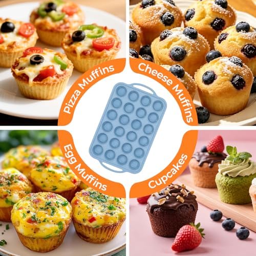 Mini Cupcake Pans, Metal Reinforced Frame Silicone Mini Muffin Pan 24 Cups