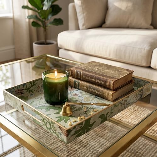 Serving Tray with Handles, Rectangular Plastic Tray with Floral Artwork – 15.75"x11.81" Large Decorative Tray Featuring Lily & Tulip Design – Home Decor for Kitchen, Coffee Table, Office & Home