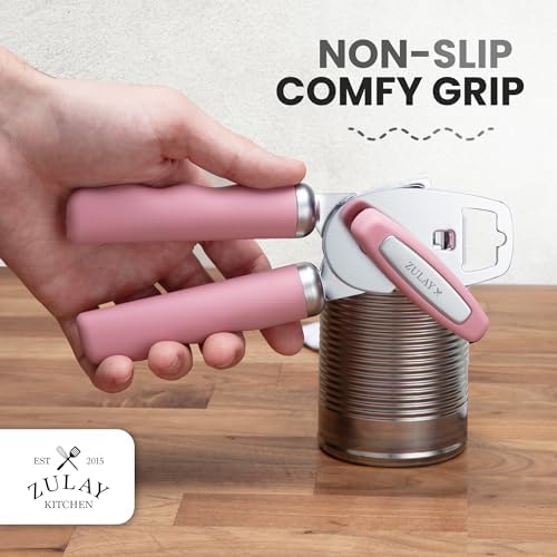 Zulay Kitchen Manual Can Opener Heavy Duty Patented Stainless Steel, Pink