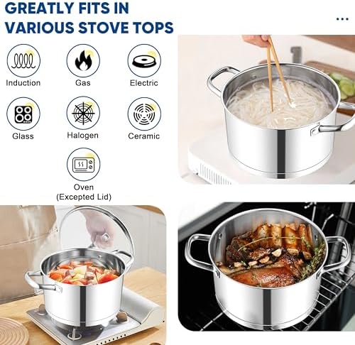 TeamFar 5 QT Stock Pot, Tri-ply Bottom Stainless Steel Stockpot