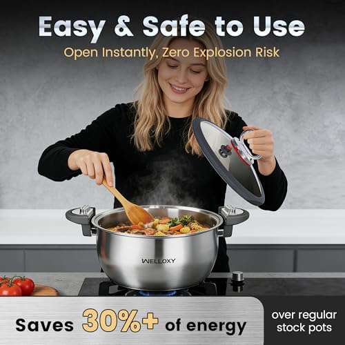 WELLOXY Stainless Steel Stock Pot with Tight Lid for Faster Cooking 7.5 Qt
