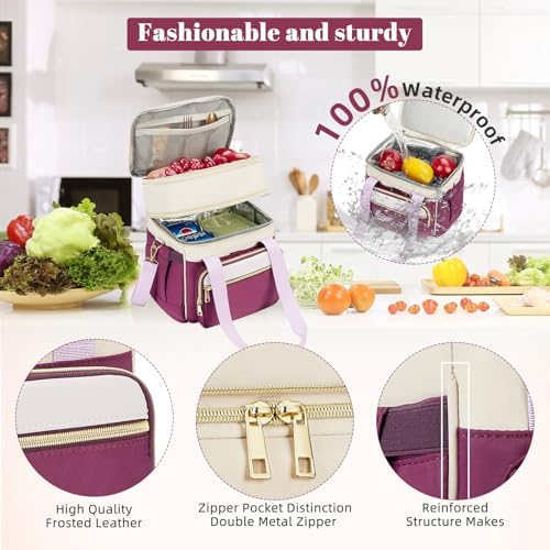 holuxer Lunch Bag for Women - Expandable Double Deck Lunch Box