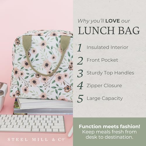 Steel Mill & Co. Insulated Lunch Tote Bag for Women, Woodland Floral