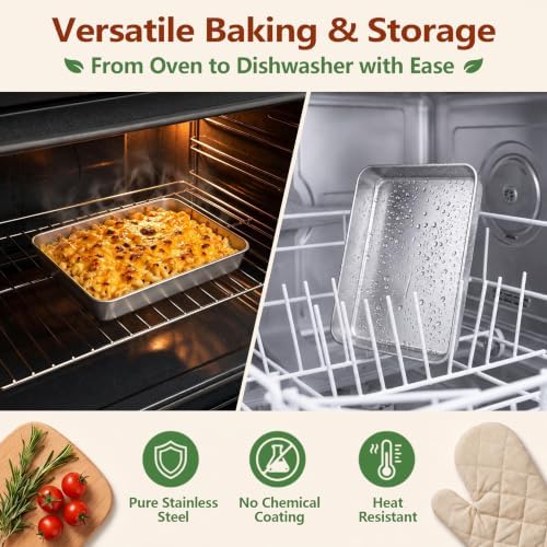 E-far Small Stainless Steel Baking Pan with Lid, 9.4 x 7 x 2 Inch for Cake