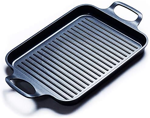 S·KITCHN Nonstick Grill Pan, Induction Stove Top Grill Plate, Glass Grilling Pan for Indoor, Gas Range Grill Panel/Skillet