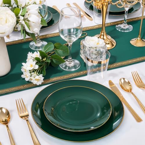 Nervure 100PCS Green and Gold Plastic Plates 10.25″ Disposable Dinner Plate