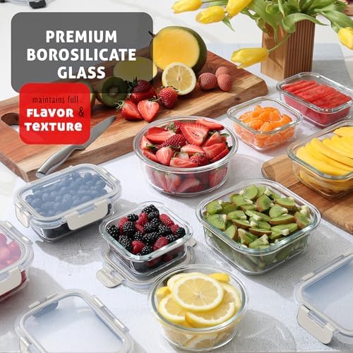 EATEX 32pc Glass Storage Containers with Lids, 16 Glass Food Storage Containers with 16 Airtight Lids for Pantry & Kitchen, Meal Prep Containers for Lunch, Oven Freezer Microwave & Dishwasher Safe