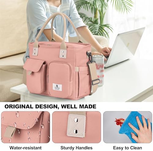 Hafmall Large Lunch Box for Adults, Insulated Lunch Bag, Wide Opening, Pink