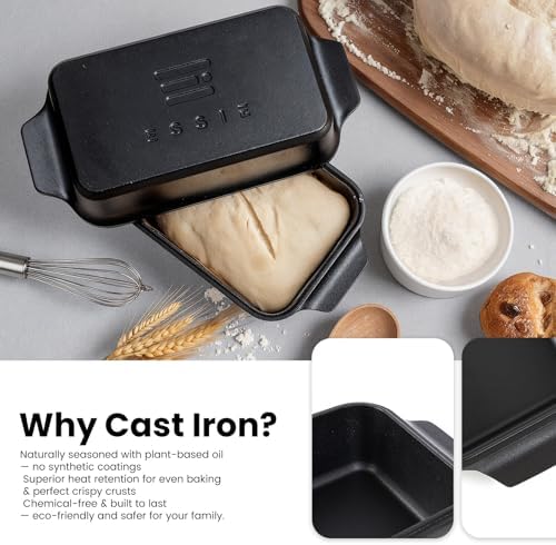 Cast Iron Loaf Pan with Lid, 9×5 Dutch Oven for Sourdough Bread Baking, Dutch Oven Pot with Lid for Bread Baking, Bread Pans for Baking, Pre-Seasoned (3 pieces, 2.2 QT Each)