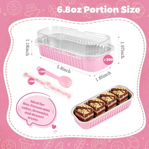 NPLUX Halloween Baking Tins with Lids, 6.8oz 200 Pack Pink for Home Bakers