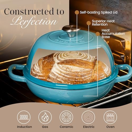 Enamelled Cast Iron Dutch Oven Pot – Dutch Oven For Sourdough Bread Baking – Cast Iron Bread Pot – Blue, 6 Quarts, 26cm – by Nuovva