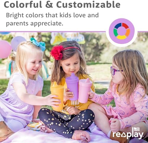 Re-Play Spill-Proof Sippy Cups for Toddlers - Kids Reusable 10 Oz Set of 4, Dishwasher & Microwave Safe, Made in USA, Mermaid