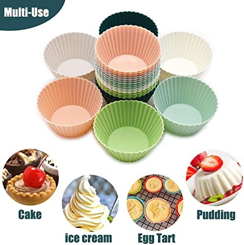 24 Pack Silicone Baking Cups, Reusable Cupcake Liners Molds, Multicolor