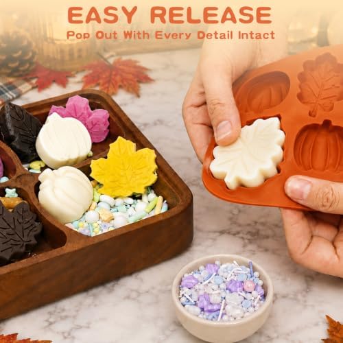 HKNMTT 2Pcs Pumpkin Silicone Molds 6-Cavity Fall Maple Leaf Silicone Molds