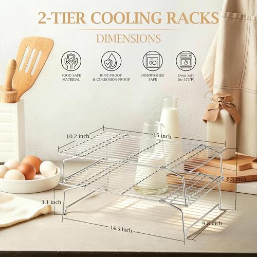 LIANYU Cooling Rack 15"x10" Set of 2, Stackable & Collapsible Cooling Racks