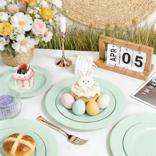 FLOWERCAT 60PCS Sage Green Plates - Heavy Duty Plastic Plates Disposable for Spring Party - Include 30PCS 10.25inch Sage Green Dinner Plates and 30PCS 7.5inch Dessert Plates