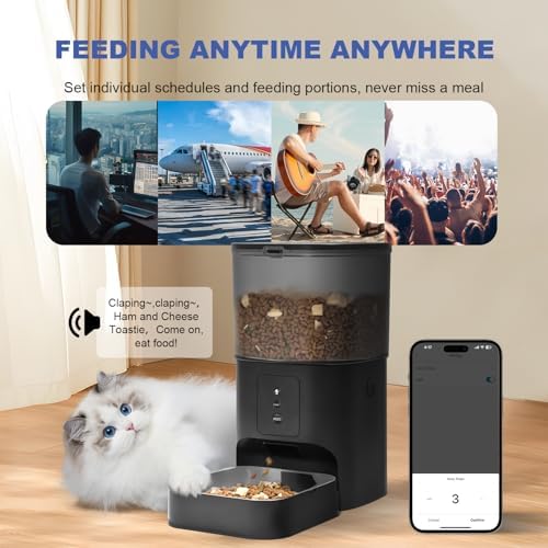 ANDOLL HOME 2.4G/5G Automatic Cat Feeder, 4L WiFi Food Dispenser with 10s Voice Recorder, Pet Feeder up to 10 Meals per Day, Timed Cat Feeder with Dry Food Sealed Ring