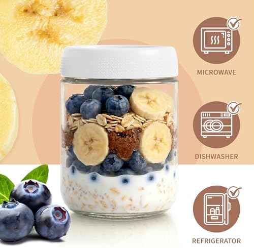 16oz Yogurt Parfait Cups, Pudding Cups with Lids, Meal Prep Jars, Glass Jar