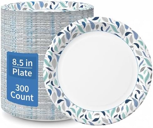 OuMuaMua 8.5 Inch Paper Plates, 300 Count Disposable Paper Plates