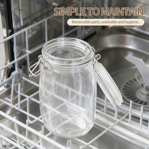 ODBCYWM 34oz Glass Food Storage Jars with Airtight Lids, Set of 4 – Clear Preserving Seal Wire Clip Fastening Canisters for Kitchen Canning, Flour, Cereal, Pasta, Sugar, Beans, Pickling Jars (34oz*4)