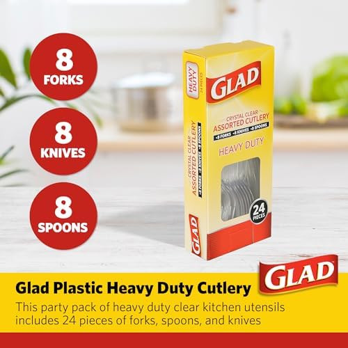 Glad Clear Disposable Cutlery Set, Forks Knives and Spoons, 24 Count