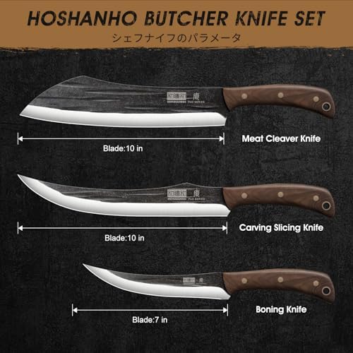 HOSHANHO Butcher Knife Set, 3PCS Knife Set of Meat & Slicing & Boning Knife