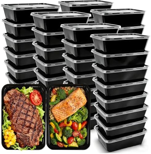50-Pack Meal Prep Containers, Single Compartment with lids, 26 OZ.