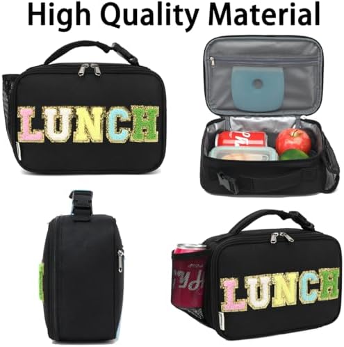 GYEUKHAM Insulated Lunch Box for School, Thermal Reusable Durable Freezable Lunch Bags for Kids Boys Girls Men Women - Small Soft Cooler Portable Lunch Tote Kit for Work Picnic Travel,Black Alphabet