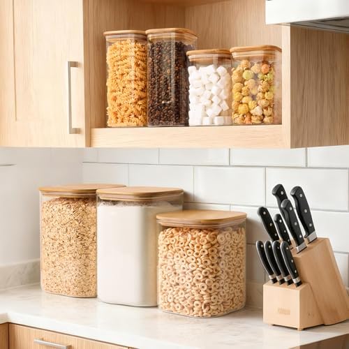 Glass Flour Containers with Bamboo Lids 1.6/4.6 Qt 2 Pack