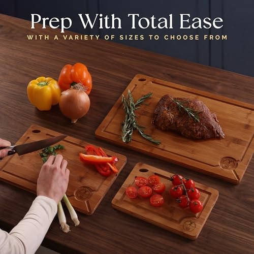 Pre-Oiled, Non Toxic 3-Piece Carbonized Bamboo Cutting Board Set
