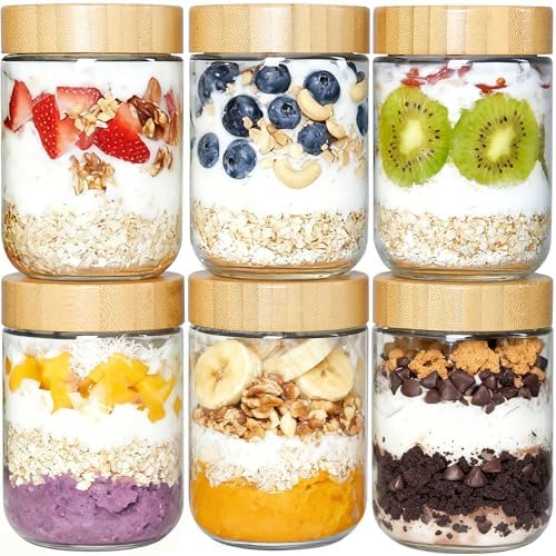 Vtopmart 6 Pack 16oz Glass Overnight Oats Containers with Bamboo Lids