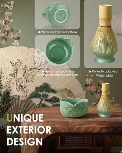 Matcha Whisk Set, Matcha Set Includes Bamboo Whisk, Ceramic Bowl