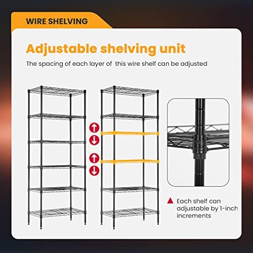 BestOffice | 6-Tier Wire Shelf | 13" x 23" x 59 | Black