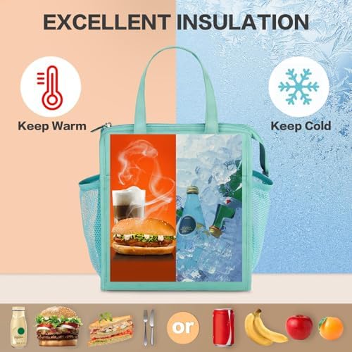 Insulated Lunch Bag Women, 12L Large Thermal Snack Bag Reusable Cooler Tote