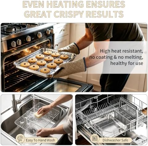 TeamFar Stainless Steel Baking Sheet with Rack Set, 16"x12"x1"