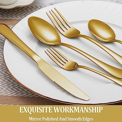 16 Piece Gold Dinner Forks Set, Food-Grade Stainless Steel Silverware Forks, Cutlery Fork, Metal Fork for Home, Kitchen or Restaurant, Mirror Polished, Dishwasher Safe - 8 Inch